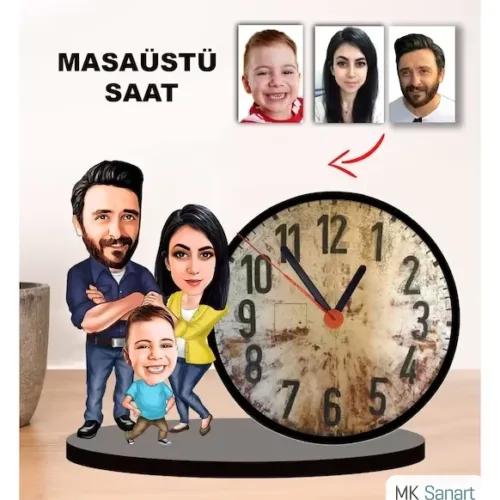 Karikatür Aile Masaüstü Saat 1