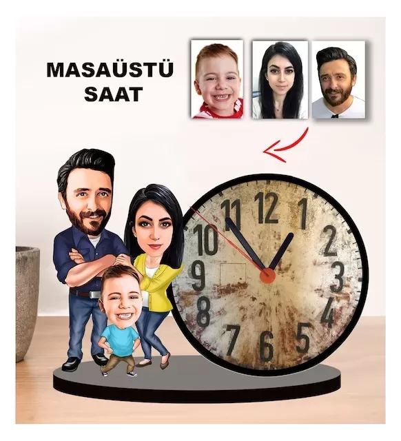 Karikatür Aile Masaüstü Saat 1