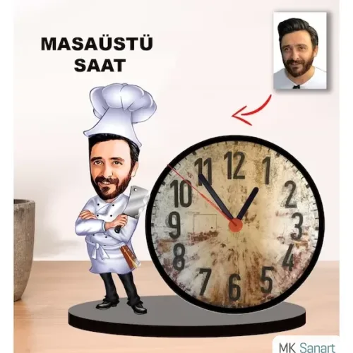 Karikatür Aşçı Erkek Masaüstü Saat 1
