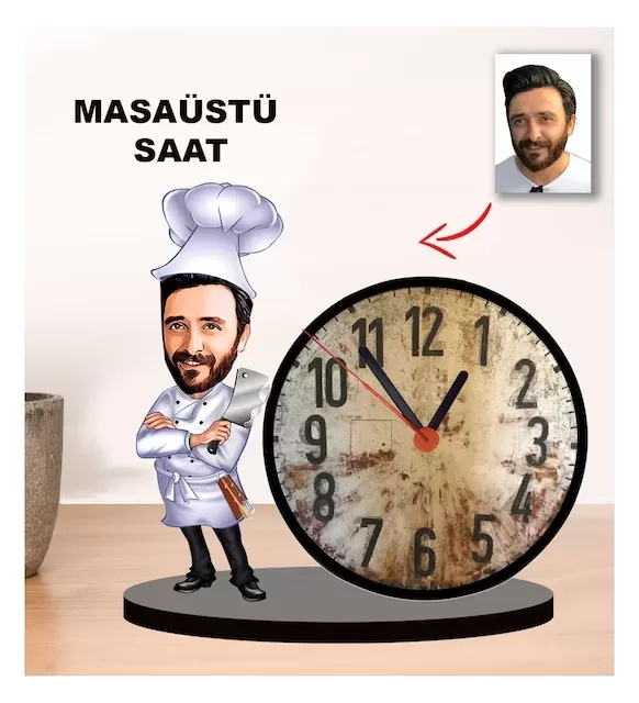 Karikatür Aşçı Erkek Masaüstü Saat 1