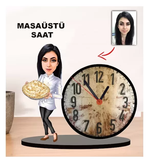 Karikatür Aşçı Kadın Masaüstü Saatm1