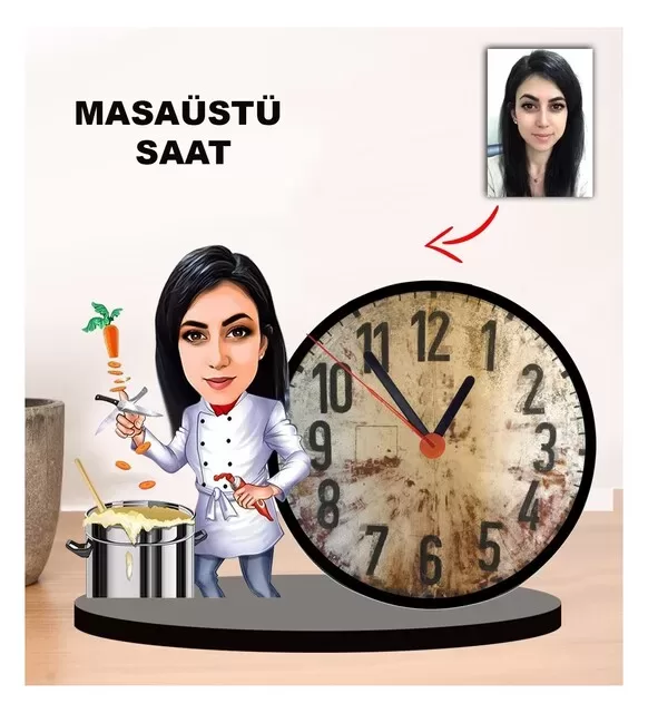 Karikatür Aşçı Kadın Masaüstü Saatm2