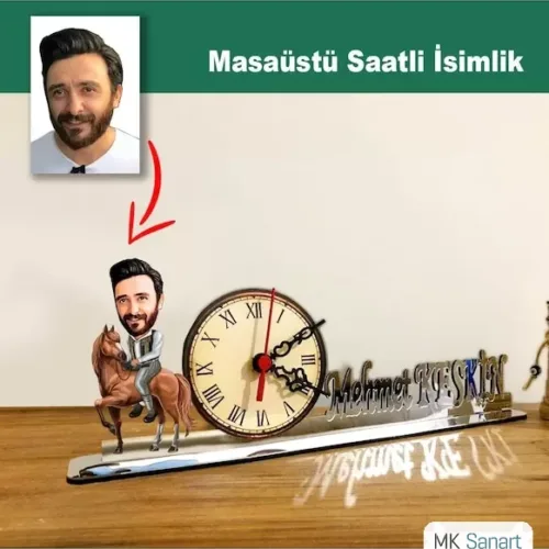 Karikatür Erkek At Binen Model Masaüstü Saatli İsimlik Msi36