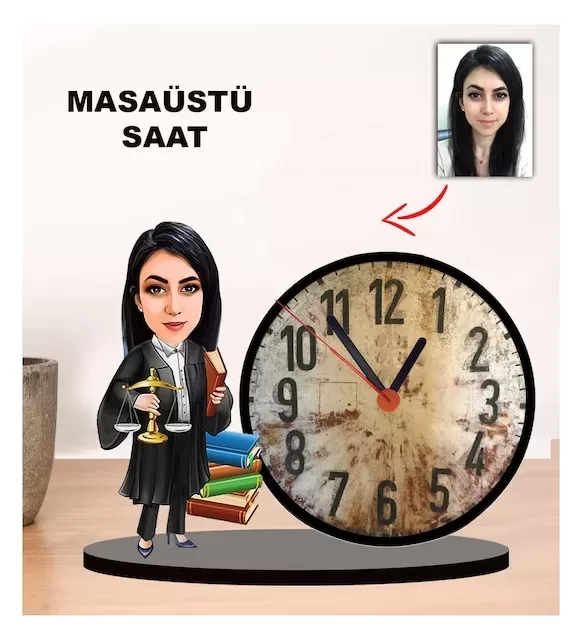 Karikatür Avukat Kadın Masaüstü Saatm1