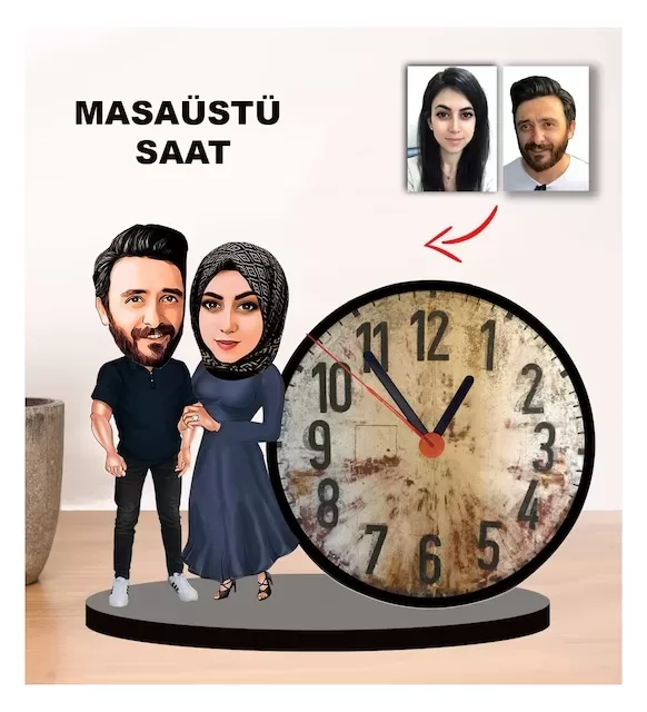 Karikatür Çift, Sevgili Masaüstü Saat 2