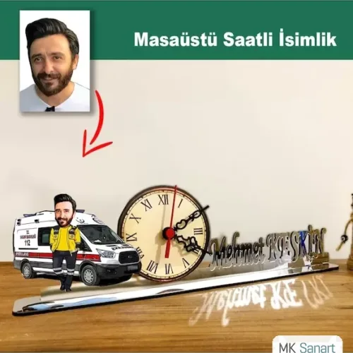 Karikatür Erkek Ambulans, Att Model Masaüstü Saatli İsimlik Msi43