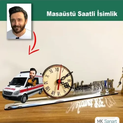 Karikatür Erkek Ambulans, Att Model Masaüstü Saatli İsimlik Msi45