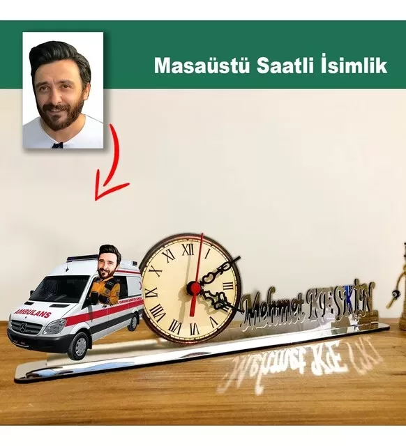 Karikatür Erkek Ambulans, Att Model Masaüstü Saatli İsimlik Msi45