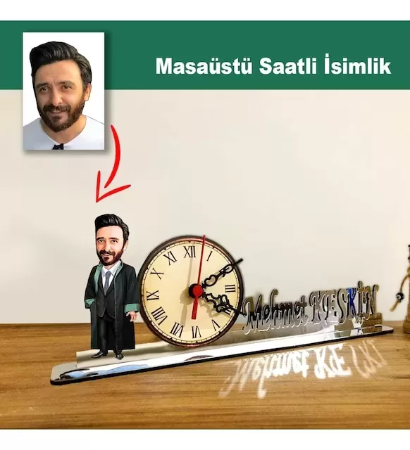 Karikatür Erkek Avukat Model Masaüstü Saatli İsimlik Msi39