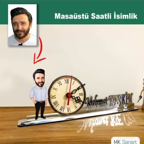 Karikatür Erkek Baba Model Masaüstü Saatli İsimlik Msi35