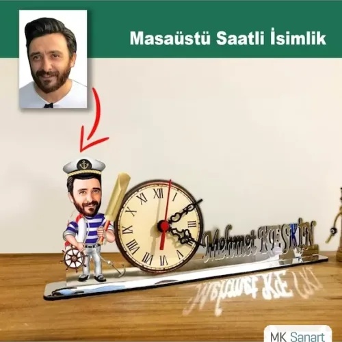 Karikatür Erkek Denizci Model Masaüstü Saatli İsimlik Msi62
