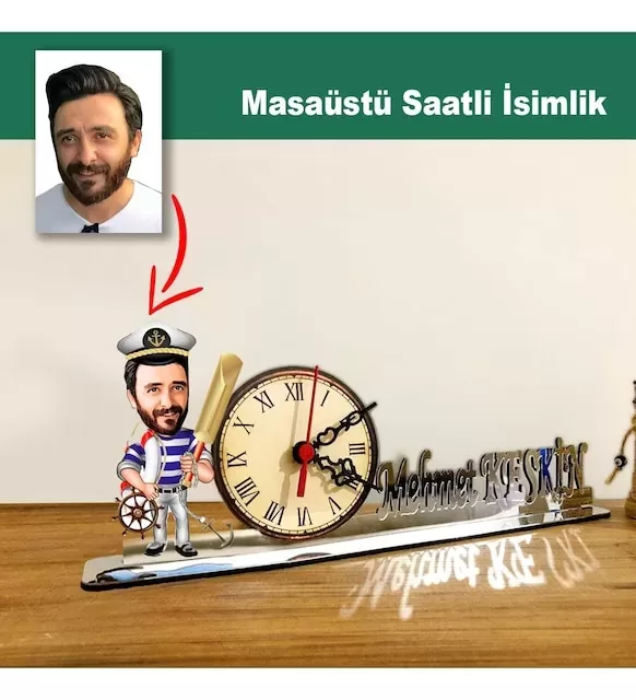Karikatür Erkek Denizci Model Masaüstü Saatli İsimlik Msi62