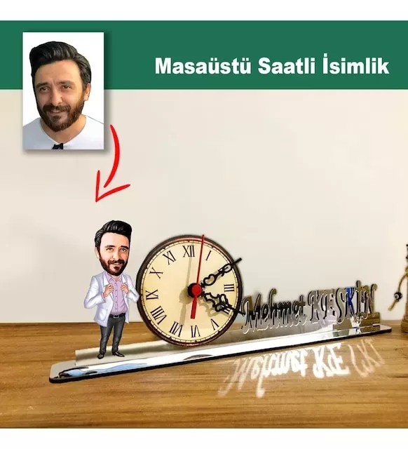 Karikatür Erkek Doktor Model Masaüstü Saatli İsimlik Msi50