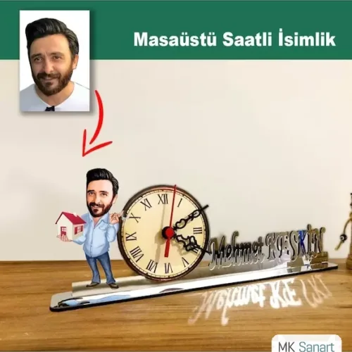 Karikatür Erkek Emlakçı Model Masaüstü Saatli İsimlik Msi60
