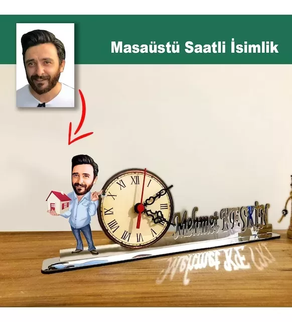 Karikatür Erkek Emlakçı Model Masaüstü Saatli İsimlik Msi60