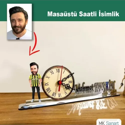 Karikatür Erkek Fenerbahçe Taraftar Tasarımlı Masaüstü Saatli İsimlik Msi54