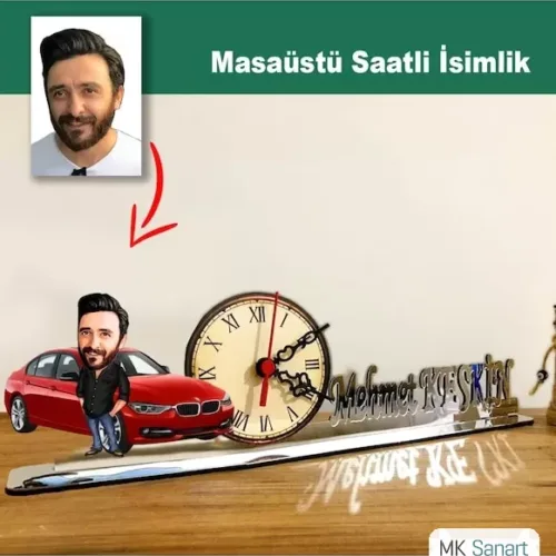 Karikatür Erkek Galerici Model Masaüstü Saatli İsimlik Msi61
