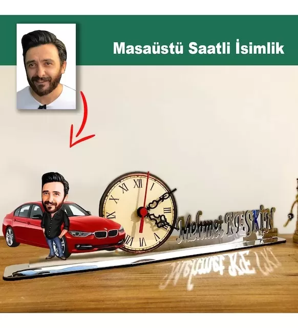 Karikatür Erkek Galerici Model Masaüstü Saatli İsimlik Msi61