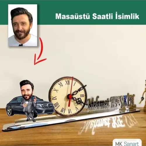 Karikatür Erkek Galerici Model Masaüstü Saatli İsimlik Msi68