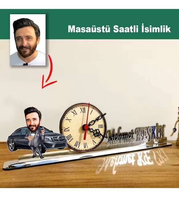 Karikatür Erkek Galerici Model Masaüstü Saatli İsimlik Msi68