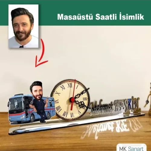 Karikatür Erkek Gardiyan Model Masaüstü Saatli İsimlik Msi31