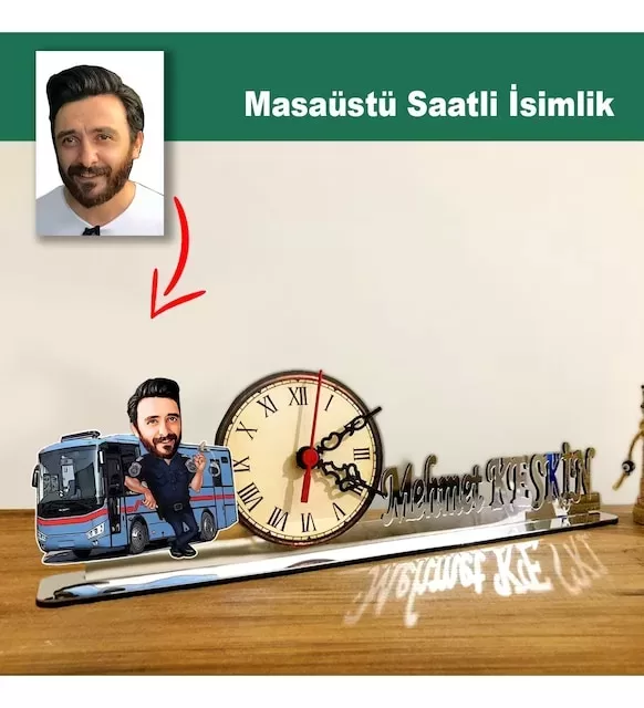Karikatür Erkek Gardiyan Model Masaüstü Saatli İsimlik Msi31