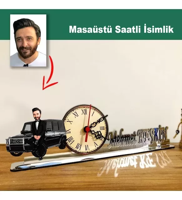 Karikatür Erkek Mercedes-Amg G63 Model Masaüstü Saatli İsimlik Msi32