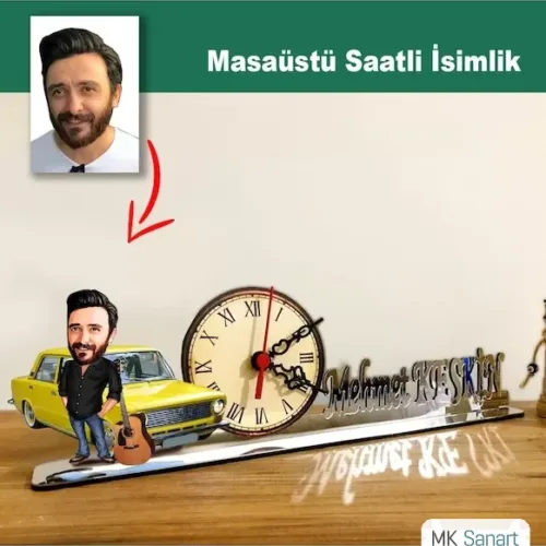 Karikatür Erkek Model Masaüstü Saatli İsimlik M7