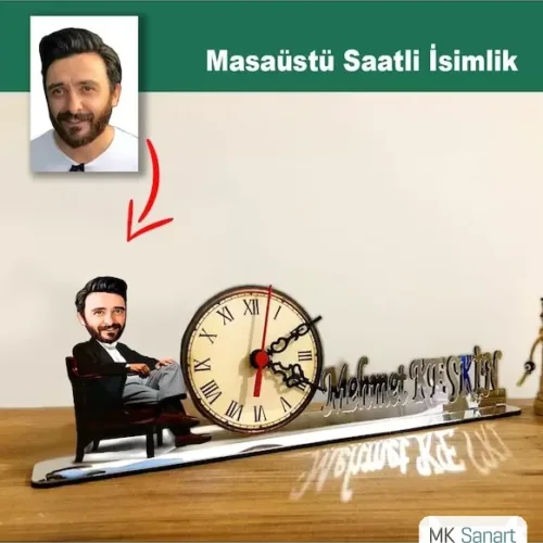 Karikatür Erkek Model Masaüstü Saatli İsimlik M9