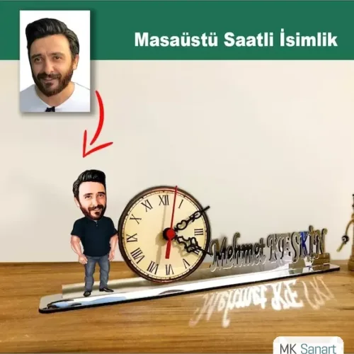 Karikatür Erkek Model Masaüstü Saatli İsimlik Msi25