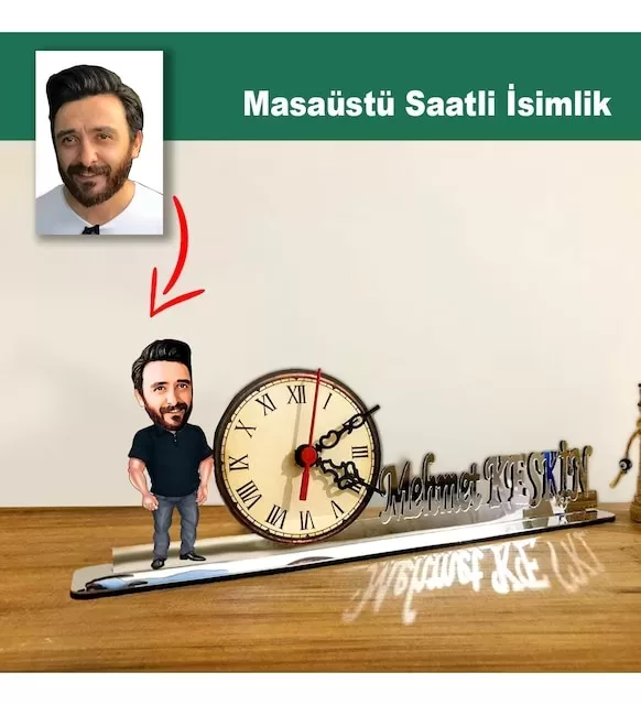 Karikatür Erkek Model Masaüstü Saatli İsimlik Msi25