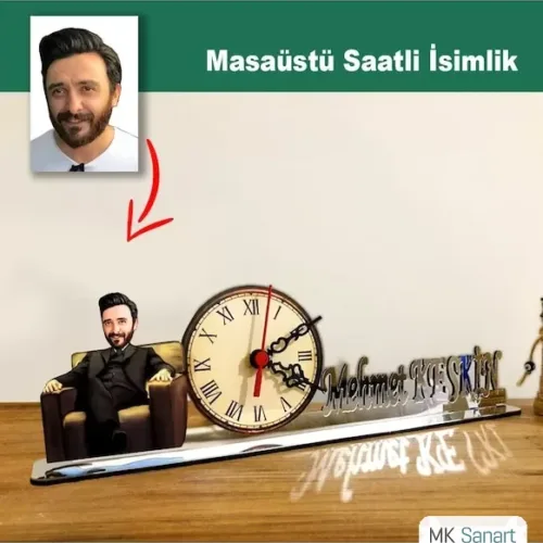 Karikatür Erkek Model Masaüstü Saatli İsimlik Msi33