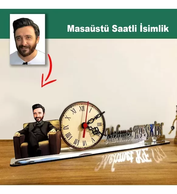 Karikatür Erkek Model Masaüstü Saatli İsimlik Msi33