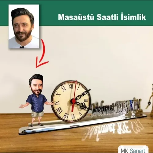 Karikatür Erkek Model Masaüstü Saatli İsimlik Msi34