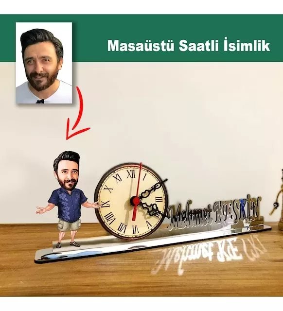 Karikatür Erkek Model Masaüstü Saatli İsimlik Msi34
