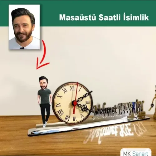 Karikatür Erkek Model Masaüstü Saatli İsimlik Msi37