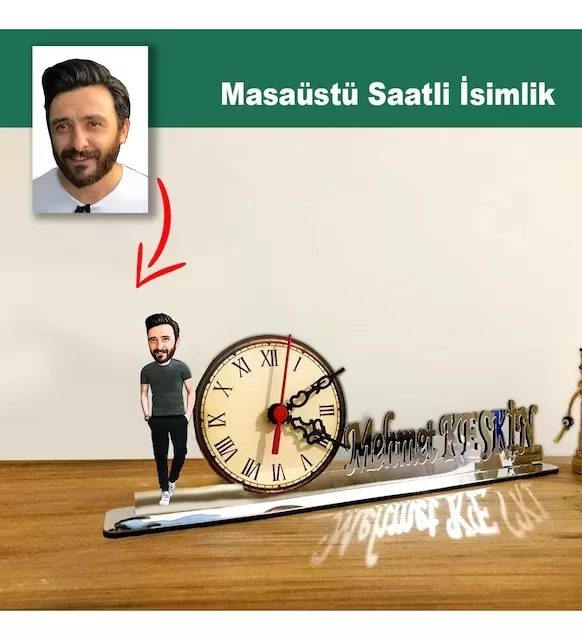 Karikatür Erkek Model Masaüstü Saatli İsimlik Msi37