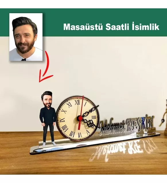 Karikatür Erkek Model Masaüstü Saatli İsimlik Msi47