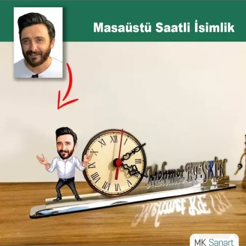 Karikatür Erkek Model Masaüstü Saatli İsimlik Msi49