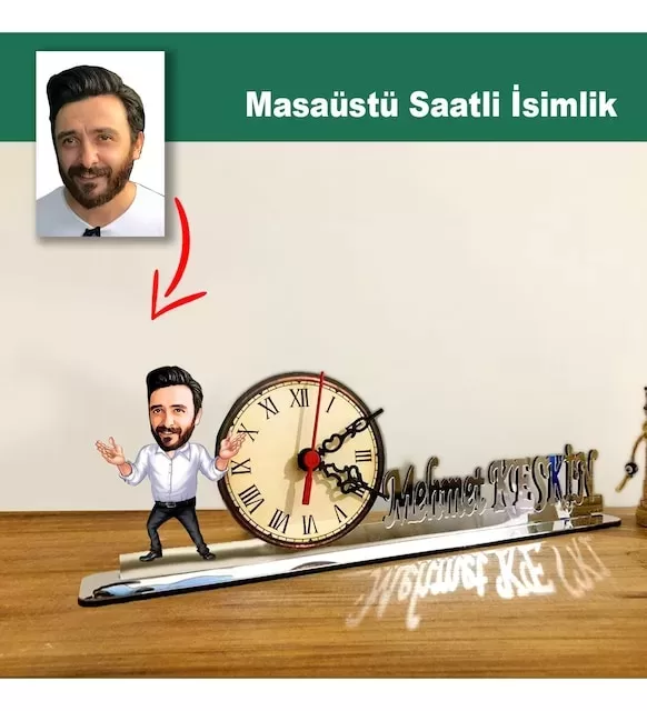 Karikatür Erkek Model Masaüstü Saatli İsimlik Msi49