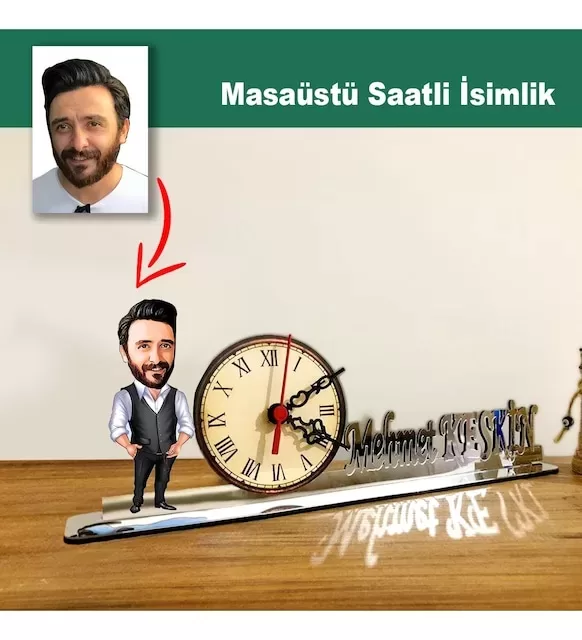 Karikatür Erkek Müdür Model Masaüstü Saatli İsimlik Msi23