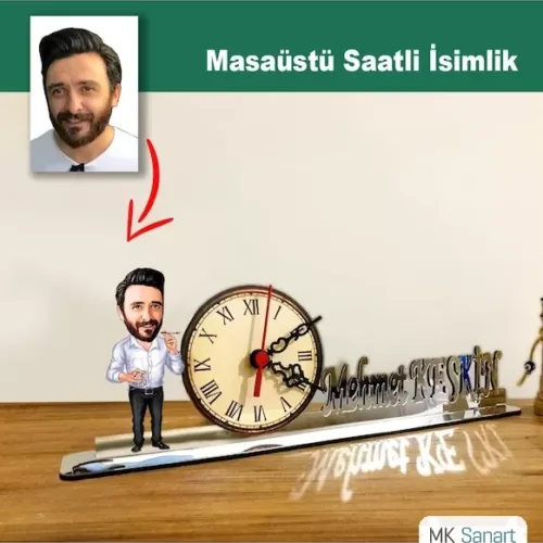 Karikatür Erkek Müdür Model Masaüstü Saatli İsimlik Msi24