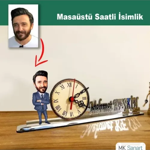 Karikatür Erkek Müdür Model Masaüstü Saatli İsimlik Msi27