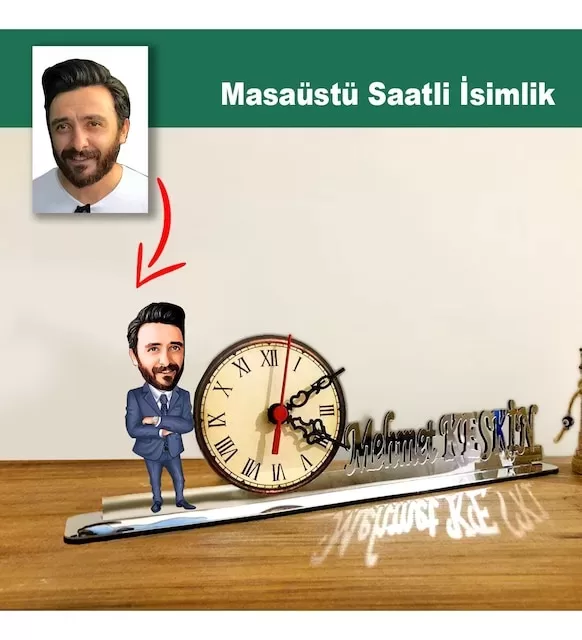Karikatür Erkek Müdür Model Masaüstü Saatli İsimlik Msi27
