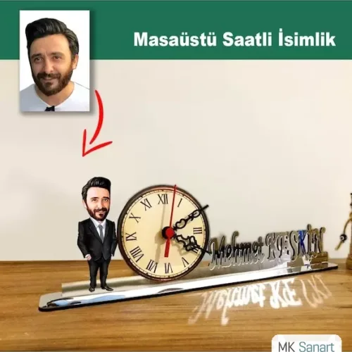 Karikatür Erkek Müdür Model Masaüstü Saatli İsimlik Msi29