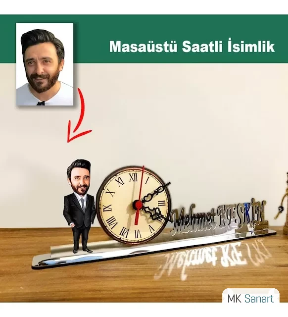 Karikatür Erkek Müdür Model Masaüstü Saatli İsimlik Msi29