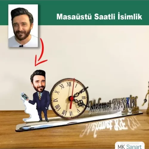 Karikatür Erkek Muhasebeci, Mali Müşavir Model Masaüstü Saatli İsimlik Msi65