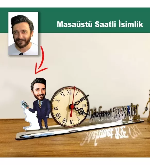 Karikatür Erkek Muhasebeci, Mali Müşavir Model Masaüstü Saatli İsimlik Msi65