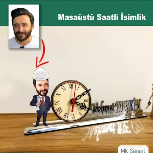 Karikatür Erkek Mühendis Model Masaüstü Saatli İsimlik Msi66
