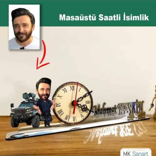 Karikatür Erkek Özel Harekat Polisi Model Masaüstü Saatli İsimlik Msi56